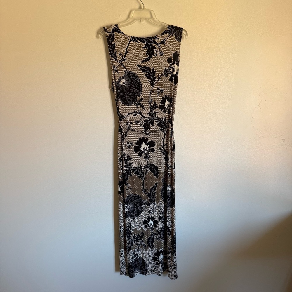 Chico's Sleeveless Maxi Dress Neutral Geometric Floral Print Tie Waist Size XL - Picture 6 of 10